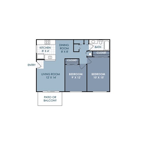Floor plan for 2 beds, 1 bath, 816 sqft